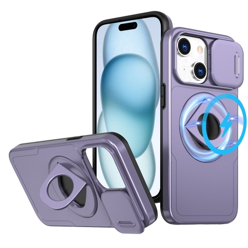 

For iPhone 15 Camshield MagSafe Ring Holder Armor Phone Case(Purple)