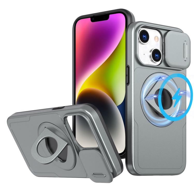 

For iPhone 14 Camshield MagSafe Ring Holder Armor Phone Case(Titanium Grey)