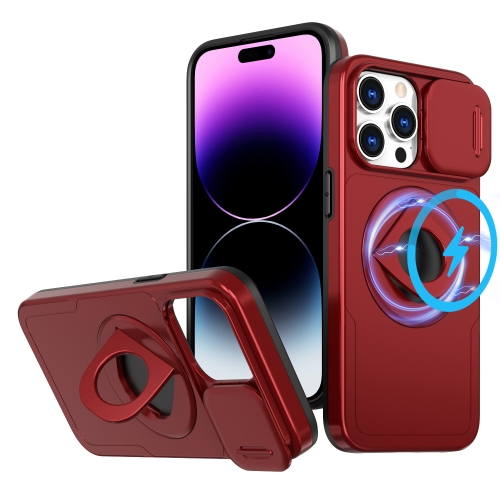 

For iPhone 14 Pro Camshield MagSafe Ring Holder Armor Phone Case(Red)