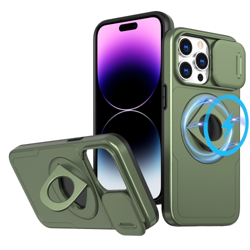 

For iPhone 14 Pro Camshield MagSafe Ring Holder Armor Phone Case(Olive Green)