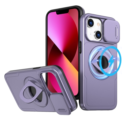 

For iPhone 13 Camshield MagSafe Ring Holder Armor Phone Case(Purple)