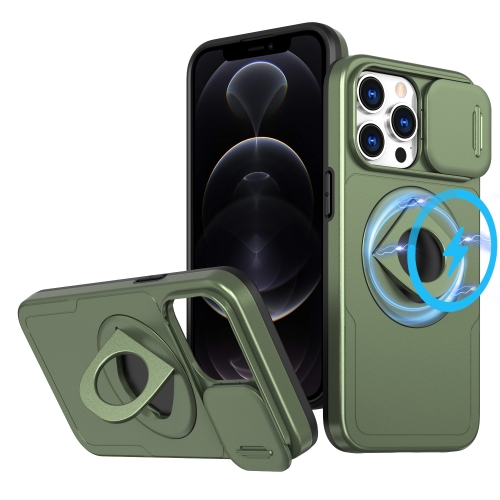 

For iPhone 12 Pro Max Camshield MagSafe Ring Holder Armor Phone Case(Olive Green)