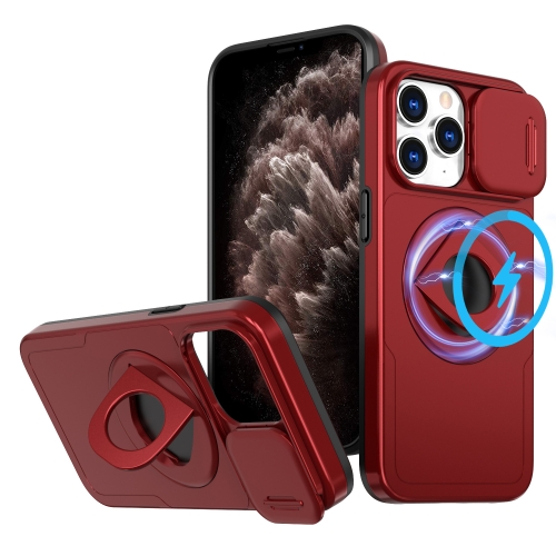 

For iPhone 11 Pro Max Camshield MagSafe Ring Holder Armor Phone Case(Red)