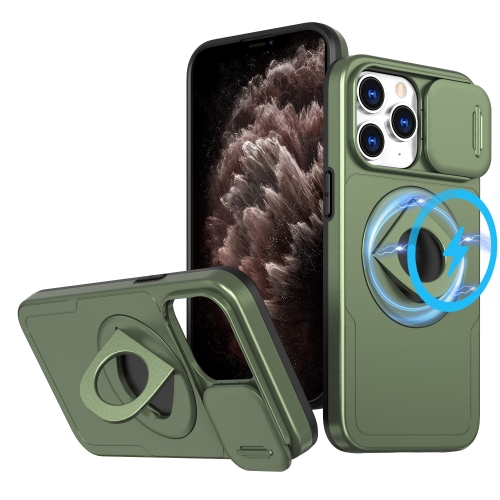 

For iPhone 11 Pro Max Camshield MagSafe Ring Holder Armor Phone Case(Olive Green)