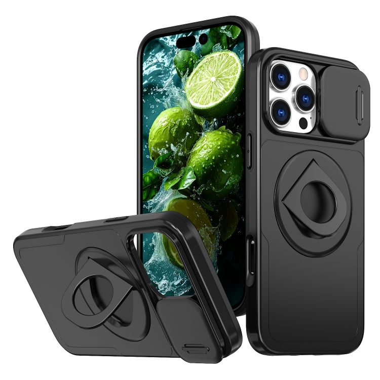 

For iPhone 16 Pro Camshield MagSafe Ring Holder Armor Phone Case(Black)