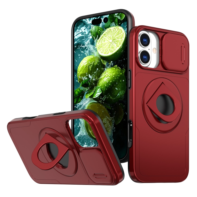 

For iPhone 16 Plus Camshield MagSafe Ring Holder Armor Phone Case(Red)