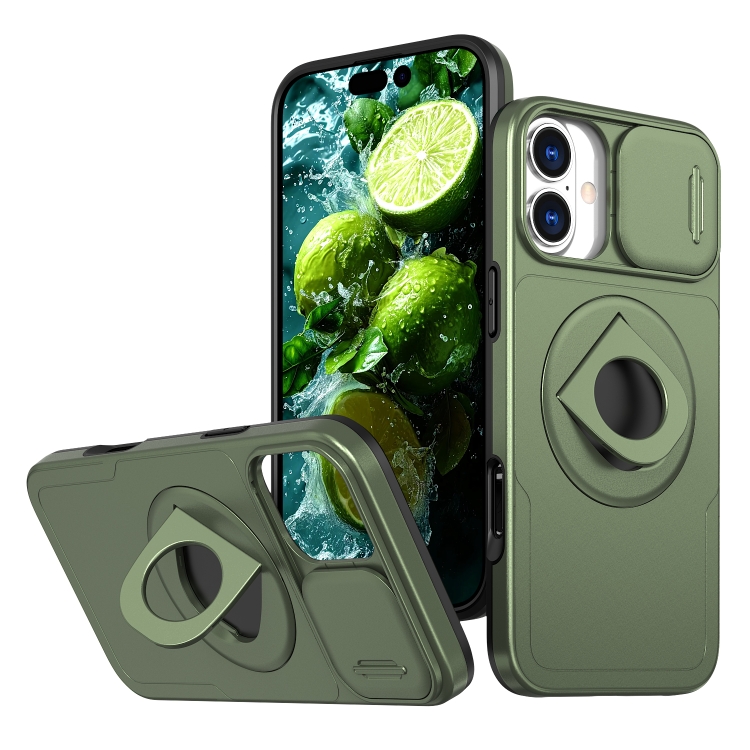 

For iPhone 16 Plus Camshield MagSafe Ring Holder Armor Phone Case(Olive Green)