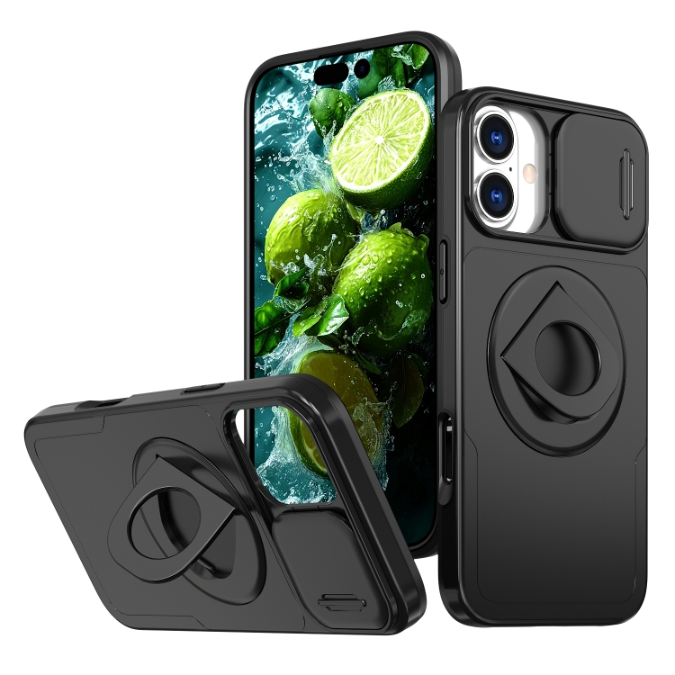 

For iPhone 16 Camshield MagSafe Ring Holder Armor Phone Case(Black)