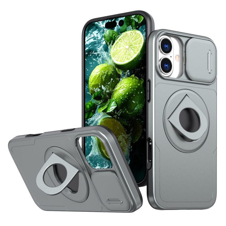 

For iPhone 16 Camshield MagSafe Ring Holder Armor Phone Case(Titanium Grey)