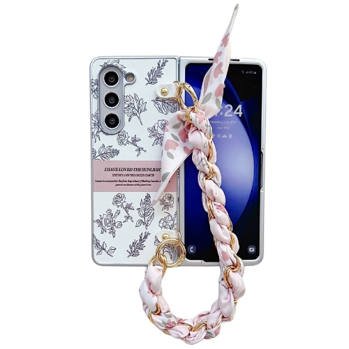 

For Samsung Galaxy Z Fold6 Pearlescent Paint Painted PC Phone Case with DIY Scarf Bracelet(Sketch Flower)