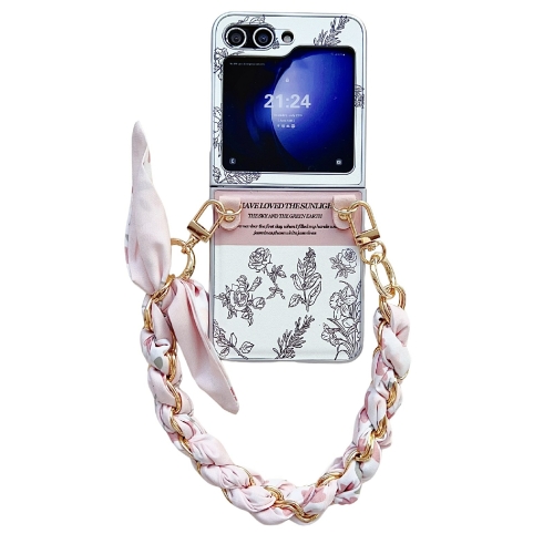 

For Samsung Galaxy Z Flip6 Pearlescent Paint Painted PC Phone Case with DIY Scarf Bracelet(Sketch Flower)