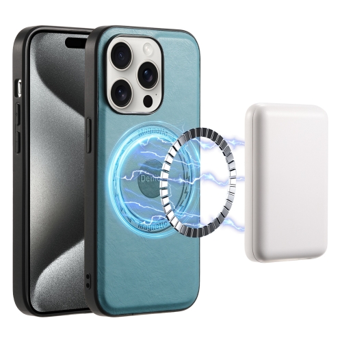 

For iPhone 15 Pro Denior Cowhide Texture Leather MagSafe Phone Case(Blue)