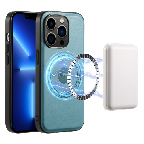 

For iPhone 13 Pro Denior Cowhide Texture Leather MagSafe Phone Case(Blue)
