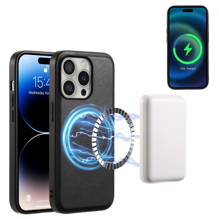 

For iPhone 16 Pro Denior Cowhide Texture Leather MagSafe Phone Case(Black)