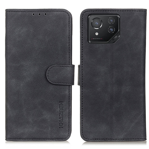 For Asus ROG Phone 8 KHAZNEH Retro Texture Flip Leather Phone Case(Black) for honor 90 lite x50i 5g khazneh matte texture leather phone case red