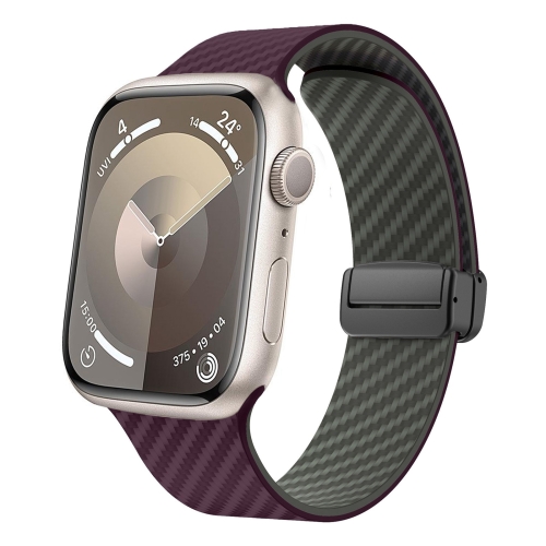 

For Apple Watch SE 2023 44mm Carbon Fiber Magnetic Black Buckle Watch Band(Purple Green)