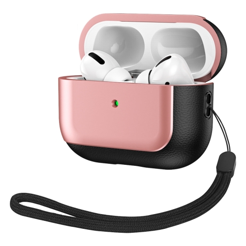 

For AirPods Pro 2 Electroplated Leather Texture Wireless Earphones Protective Case(Rose Pink)