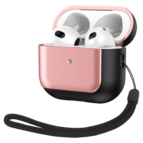 

For AirPods 3 Electroplated Leather Texture Wireless Earphones Protective Case(Rose Pink)