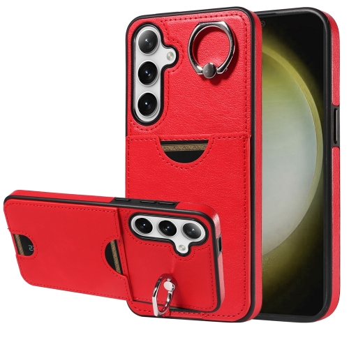 

For Samsung Galaxy S24+ 5G Calf Texture Card Slot Ring Holder Phone Case(Red)