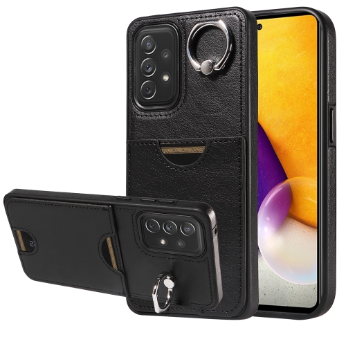 

For Samsung Galaxy A72 Calf Texture Card Slot Ring Holder Phone Case(Black)