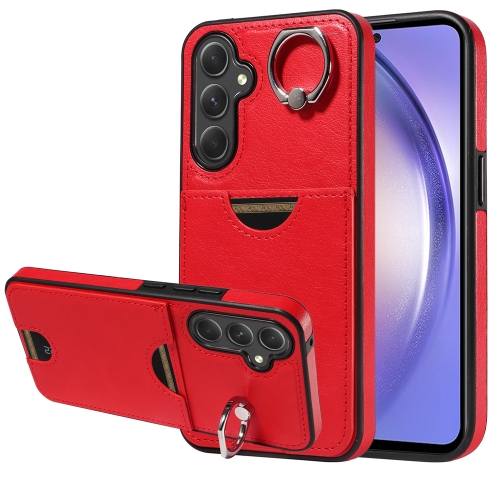 

For Samsung Galaxy A54 5G Calf Texture Card Slot Ring Holder Phone Case(Red)