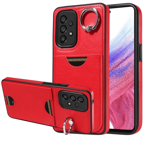 

For Samsung Galaxy A53 5G Calf Texture Card Slot Ring Holder Phone Case(Red)