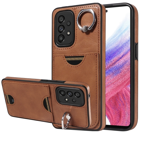 

For Samsung Galaxy A53 5G Calf Texture Card Slot Ring Holder Phone Case(Brown)