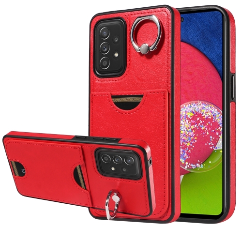 

For Samsung Galaxy A52 5G / 4G / A52s 5G Calf Texture Card Slot Ring Holder Phone Case(Red)