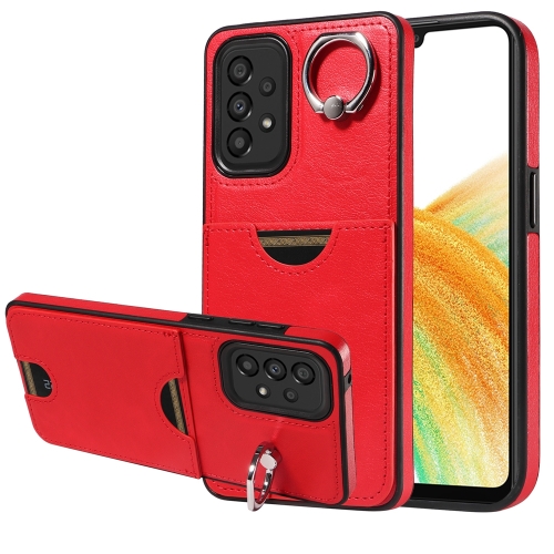 

For Samsung Galaxy A33 5G Calf Texture Card Slot Ring Holder Phone Case(Red)