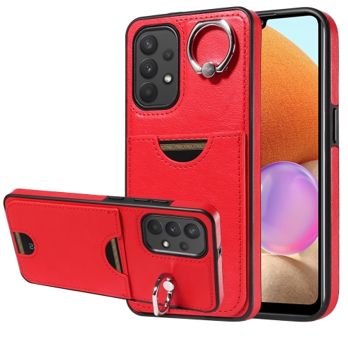 

For Samsung Galaxy A32 4G Calf Texture Card Slot Ring Holder Phone Case(Red)