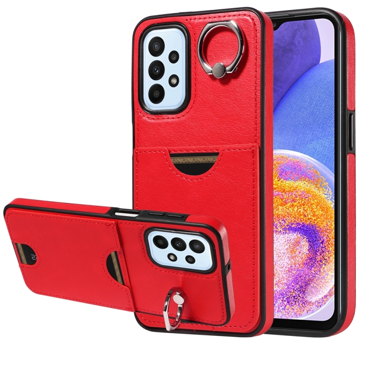 

For Samsung Galaxy A23 Calf Texture Card Slot Ring Holder Phone Case(Red)