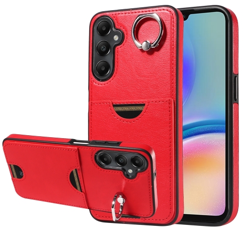 

For Samsung Galaxy A05s Calf Texture Card Slot Ring Holder Phone Case(Red)