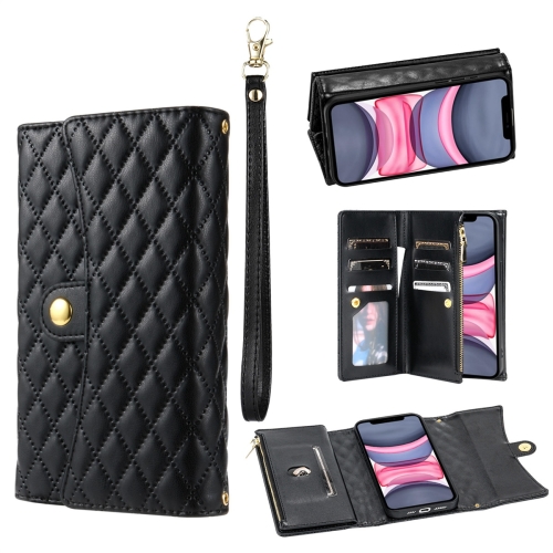 

For iPhone 11 Zipper Multi-Card Wallet Rhombic Leather Phone Case(Black)