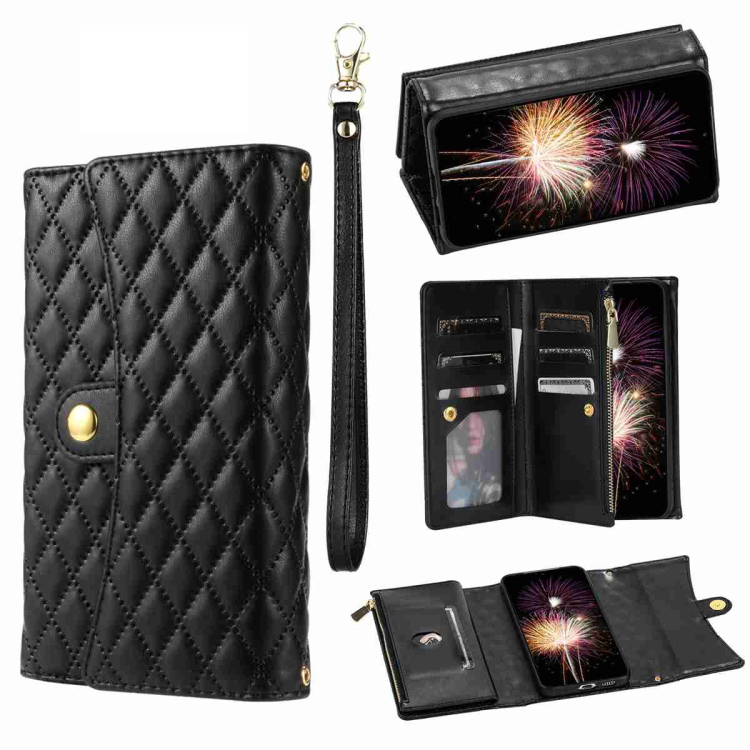 

For Xiaomi Redmi Note 12 Pro 5G Zipper Multi-Card Wallet Rhombic Leather Phone Case(Black)