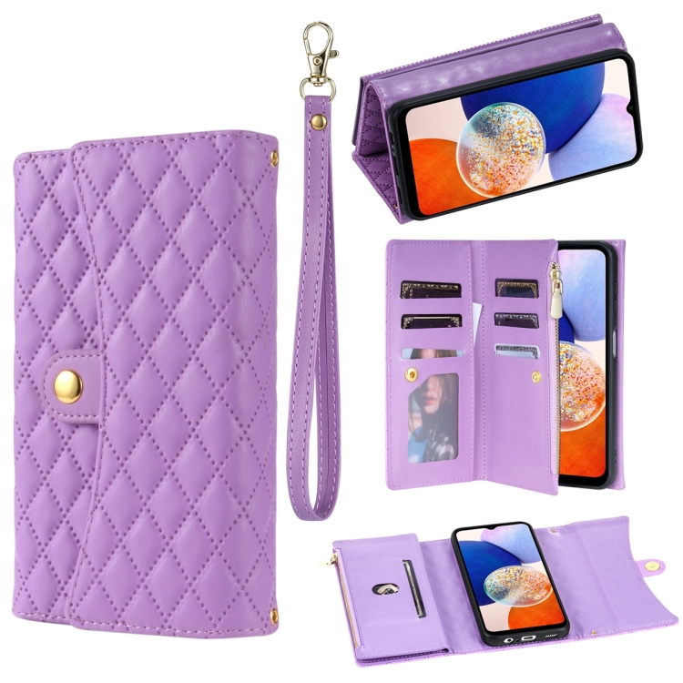 

For Samsung Galaxy A54 5G Zipper Multi-Card Wallet Rhombic Leather Phone Case(Purple)