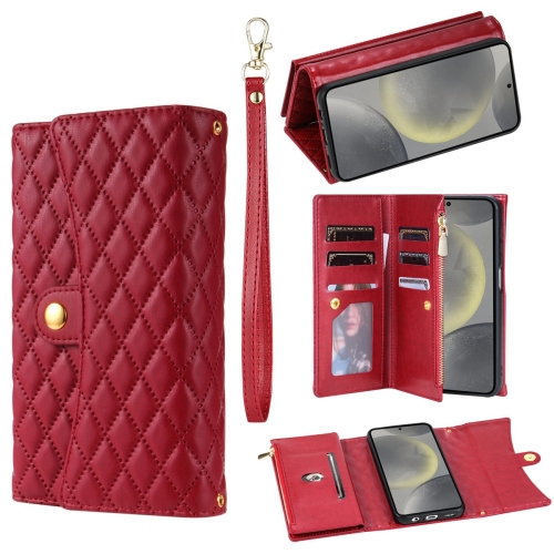 

For Samsung Galaxy S22+ 5G Zipper Multi-Card Wallet Rhombic Leather Phone Case(Red)