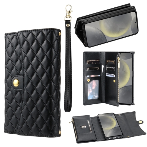 

For Samsung Galaxy S21 5G Zipper Multi-Card Wallet Rhombic Leather Phone Case(Black)