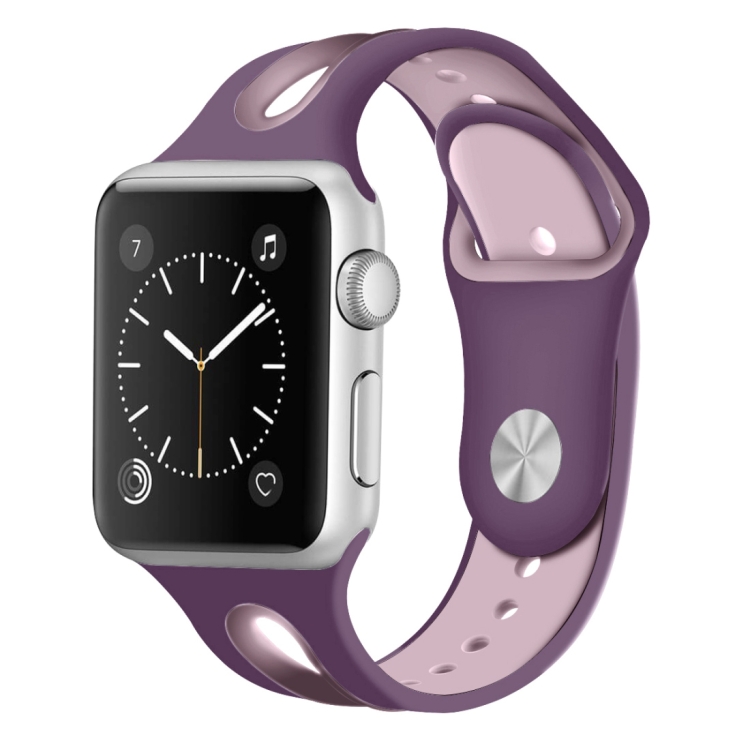 Para la serie Apple Watch 7 45mm / 6 y SE y 5 y 4 44 mm / 3 y 2 y 1 banda  de reloj de silicona de dos tonos de 42 mm (claro púrpura+rosa claro)