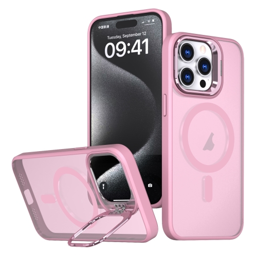 

For iPhone 15 Pro Metal Invisible Camera Holder MagSafe Magnetic Phone Case(Pink)