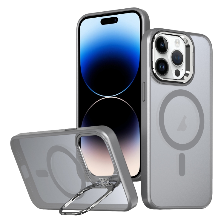 

For iPhone 14 Pro Max Metal Invisible Camera Holder MagSafe Magnetic Phone Case(Grey)