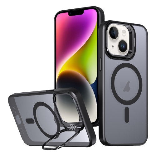 

For iPhone 14 Plus Metal Invisible Camera Holder MagSafe Magnetic Phone Case(Black)