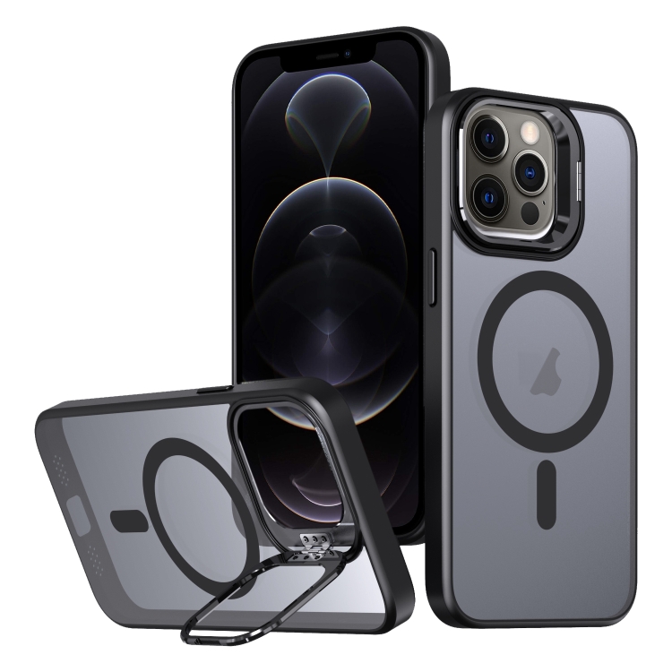 

For iPhone 12 Pro Metal Invisible Camera Holder MagSafe Magnetic Phone Case(Black)