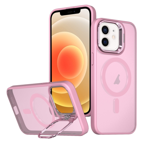 For iPhone 12 Metal Invisible Camera Holder MagSafe Magnetic Phone Case(Pink) for iphone 15 plus metal invisible camera holder magsafe magnetic phone case pink