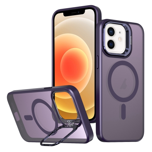 

For iPhone 12 Metal Invisible Camera Holder MagSafe Magnetic Phone Case(Purple)