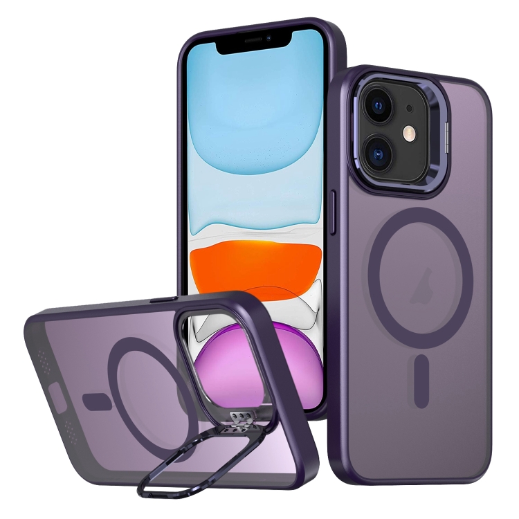 

For iPhone 11 Metal Invisible Camera Holder MagSafe Magnetic Phone Case(Purple)