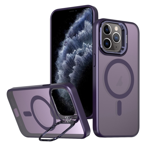For iPhone 11 Pro Metal Invisible Camera Holder MagSafe Magnetic Phone Case(Purple) for iphone 12 pro max metal invisible camera holder magsafe magnetic phone case purple