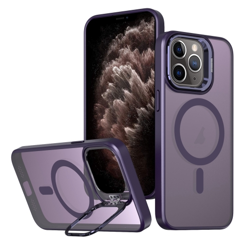 

For iPhone 11 Pro Max Metal Invisible Camera Holder MagSafe Magnetic Phone Case(Purple)