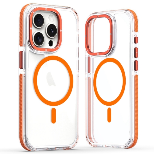 

For iPhone 15 Pro Max Dual-Color Clear Acrylic Hybrid TPU MagSafe Phone Case(Orange)