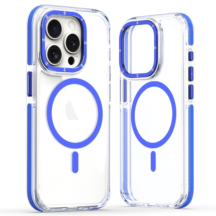

For iPhone 15 Pro Max Dual-Color Clear Acrylic Hybrid TPU MagSafe Phone Case(Blue)