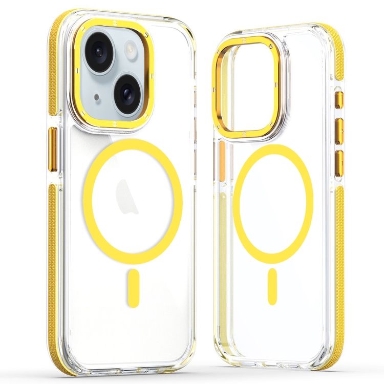

For iPhone 15 Plus Dual-Color Clear Acrylic Hybrid TPU MagSafe Phone Case(Yellow)
